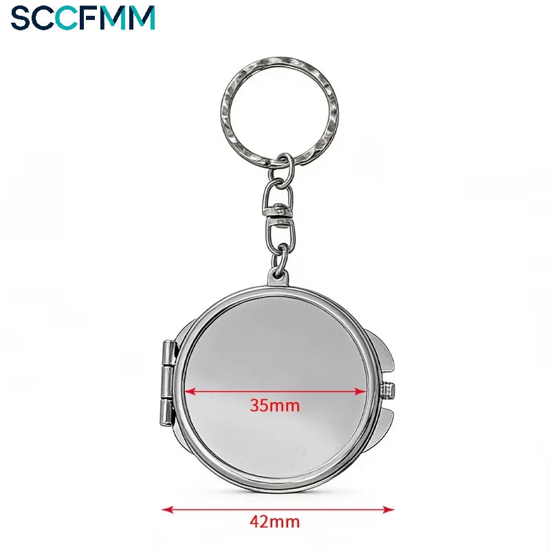 Sublimation Metal Makeup Mirror Keychain Foldable Small Square Vanity Promotional Gift Blanks Heat Transfer Print Logo