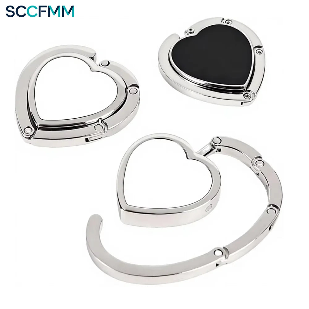 SCCFMM Sublimation Blank Heart Shape Metal Purse Hooks Handbag Hangers Portable and Foldable Custom Unique Bag Hook DIY Print