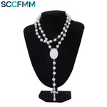 SCCFMM Custom Creative Gift Sublimation Rosary Beads Cross Necklace Border Pendants Necklace Jewelry Gifts for DIY Print Photo