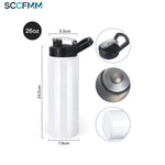 20oz/26oz Sublimation Water Bottle Stainless Steel Locking-Clip Flip-Top Straight-Drink Water Cup  for Heat Transfer Print