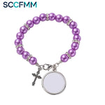 SSCFMM Sublimation Blank Rosary Bracelets Beads With Cross Pendants Catholic Rosary Religious Bracelets for Photo Name Print