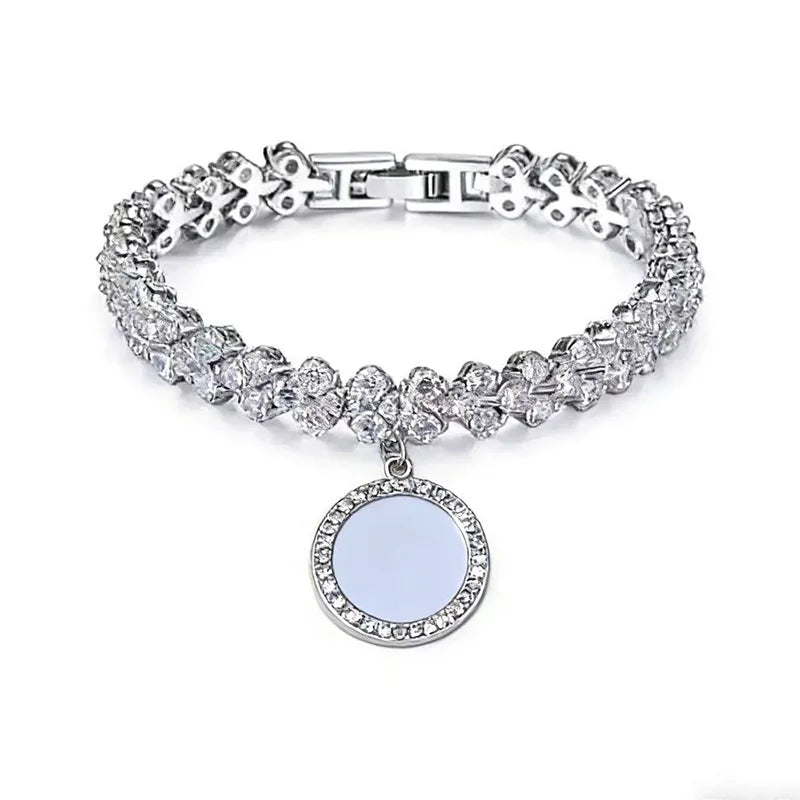 Heat Transfer Zinc Alloy Bracelet with Round Pendant Fashion Roman Style Charm Memorial Customize Personalized Gifts for Women
