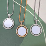 Sublimation Double-sided Rotating Pendant Heat-transfer Print Image Rhinestones High-end Feel Necklace for Birthday Gift