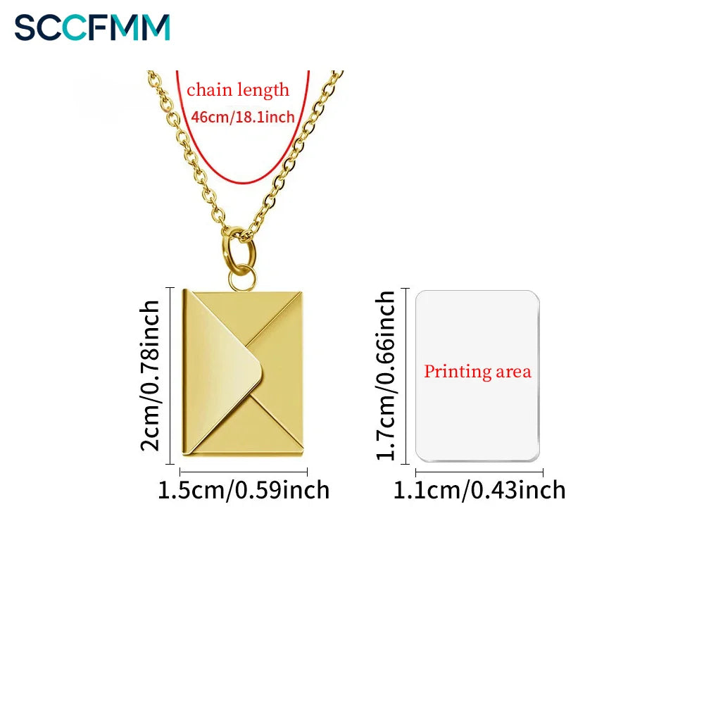 SCCFMM Zinc Alloy Rectangle Sublimation Necklace Envelope Pendant for Men Women Fashion Birthday Anniversary Gifts for DIY Photo