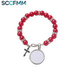 SSCFMM Sublimation Blank Rosary Bracelets Beads With Cross Pendants Catholic Rosary Religious Bracelets for Photo Name Print